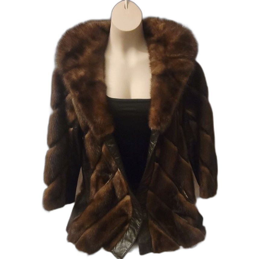 Vintage Isidore Kayser Mink-Paneled Leather Fur Coat Mid-Length